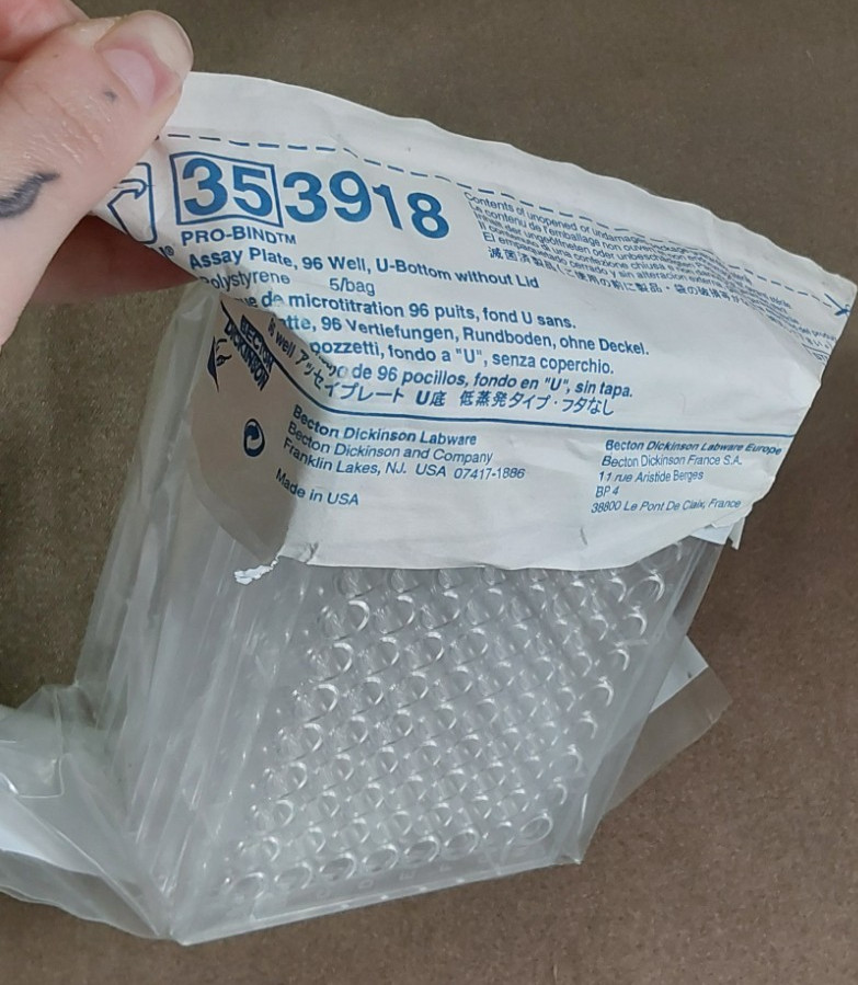 3 PACKS OF BECTON DICKINSON 353918 PRO BIND 96 WELL U BOTTOM ASSAY PLATE-15PLATE