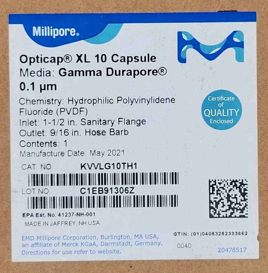 MILLIPORE Capsule Filter Opticap XL 10 Gamma Durapore 0.1 µm 1-1/2″ KVVLG10TH1
