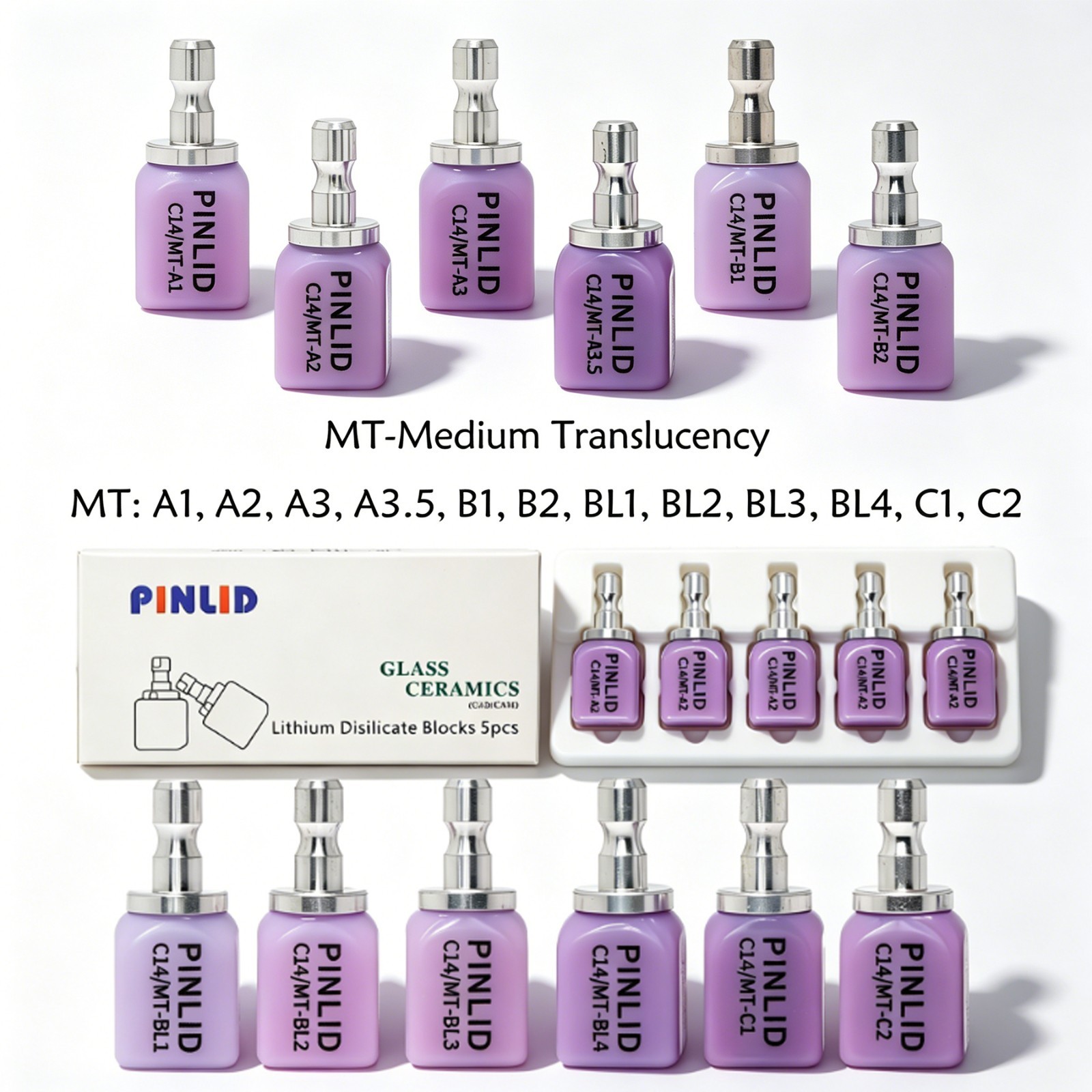 C14 MT Dental Emax Lithium Disilicate Glass Ceramic (LS2) CAD CAM Milling Blocks