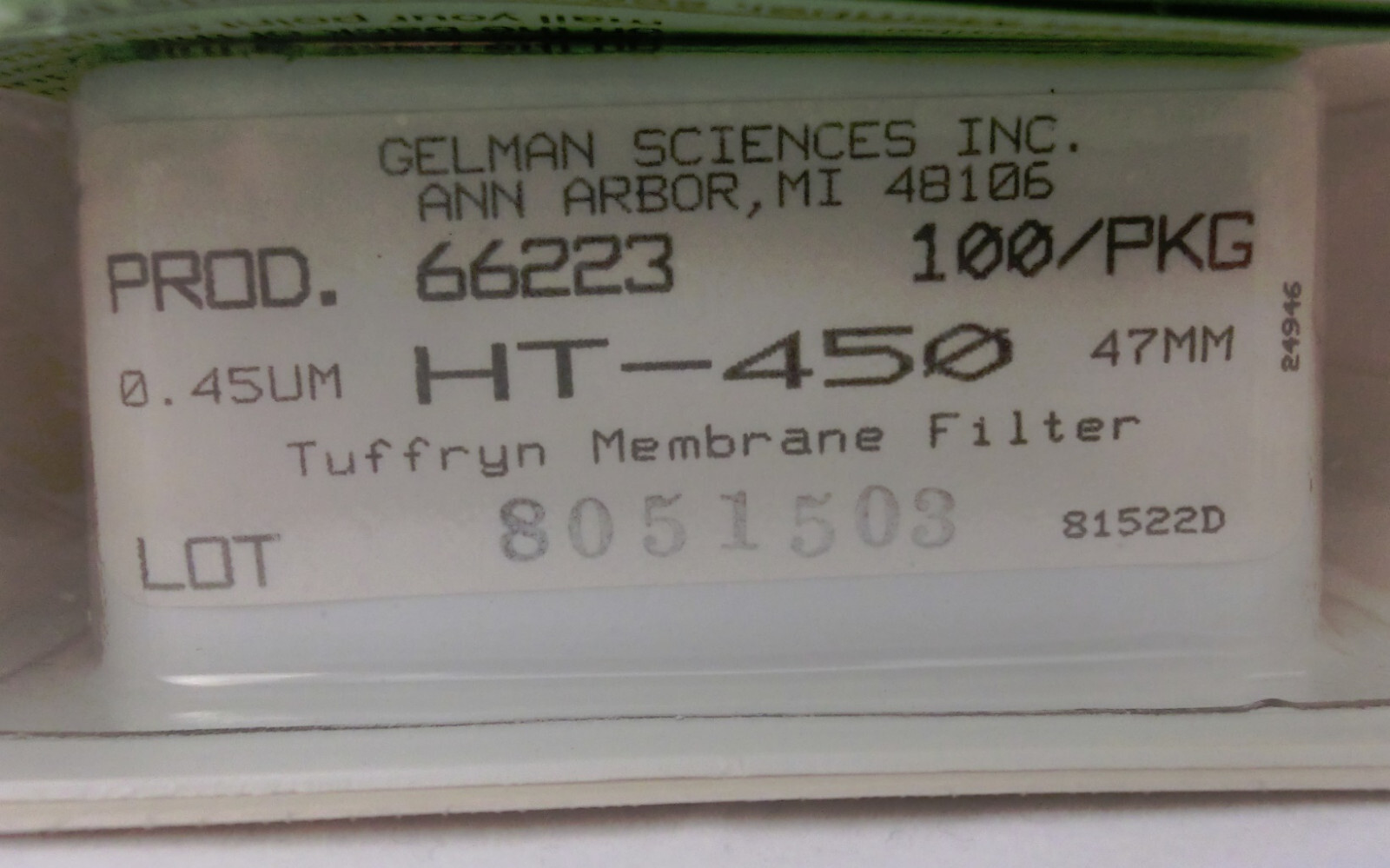 Gelman Scientific, 66223, 0.45micron, 0.45um, Tuffryn Membrane Filter, HT-450