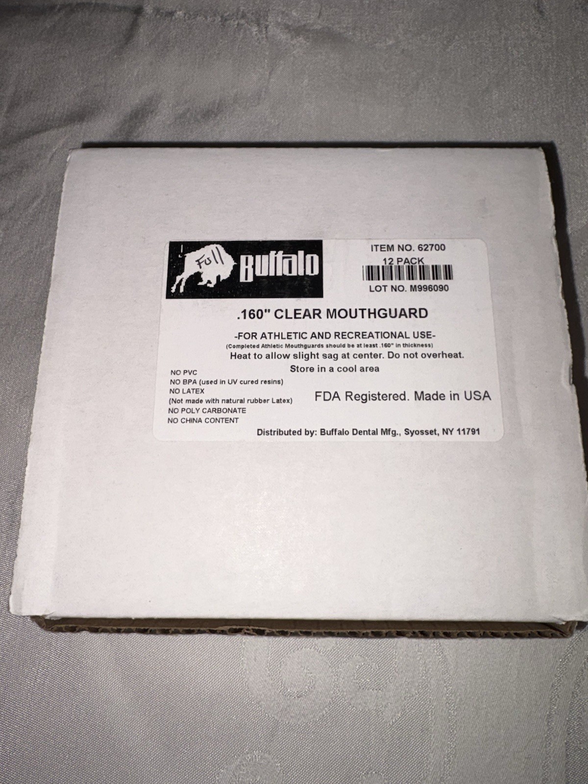 Buffalo Dental .160″ Clear EVA Mouthguard Material, 5″ x 5″, 12 sheets NOB