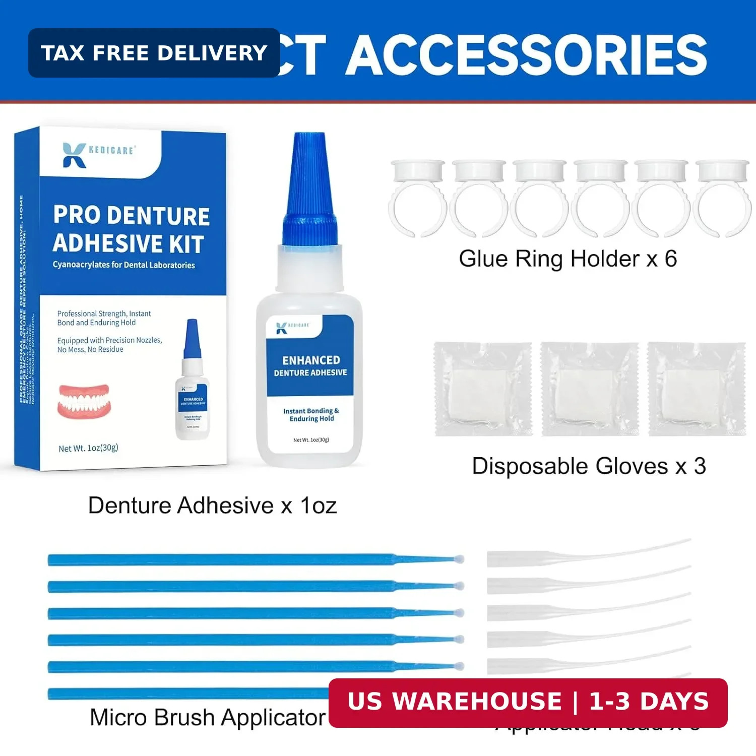 Pro Denture Adhesive Kit, 1oz Pro Instant Bonding Denture Glue, Enhanced Denture