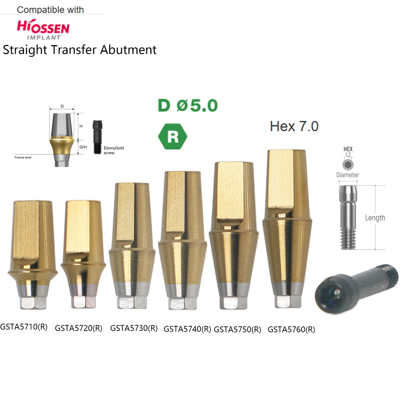 Hiossen ET III NH/SA Straight Clicq Pression Transfer Abutment for Mini/Regular