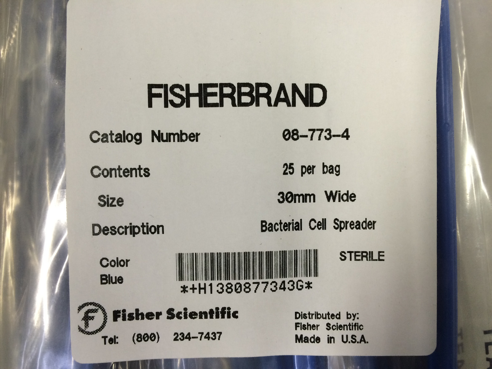 Fisherbrand Bacterial Cell Spreader 08-773-4 30mm Wide 25 Units Sterile – I2216