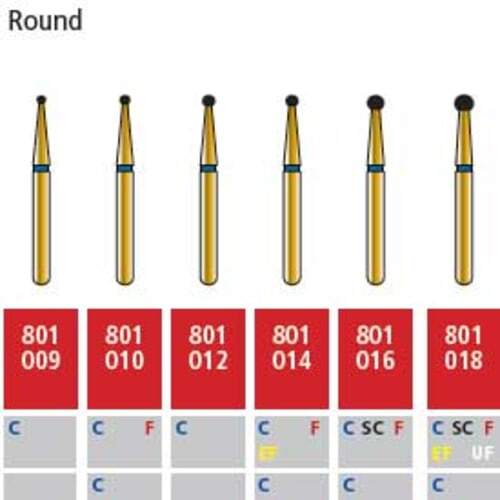 Alpen FG #801.018 Fine Grit,Round Diamond Bur, Pack of 5