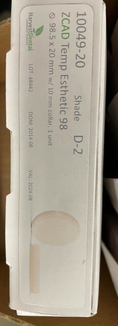 HARVEST Dental ZCAD Temp Esthetic 98,5mm 12-20mm Various shades milling disc