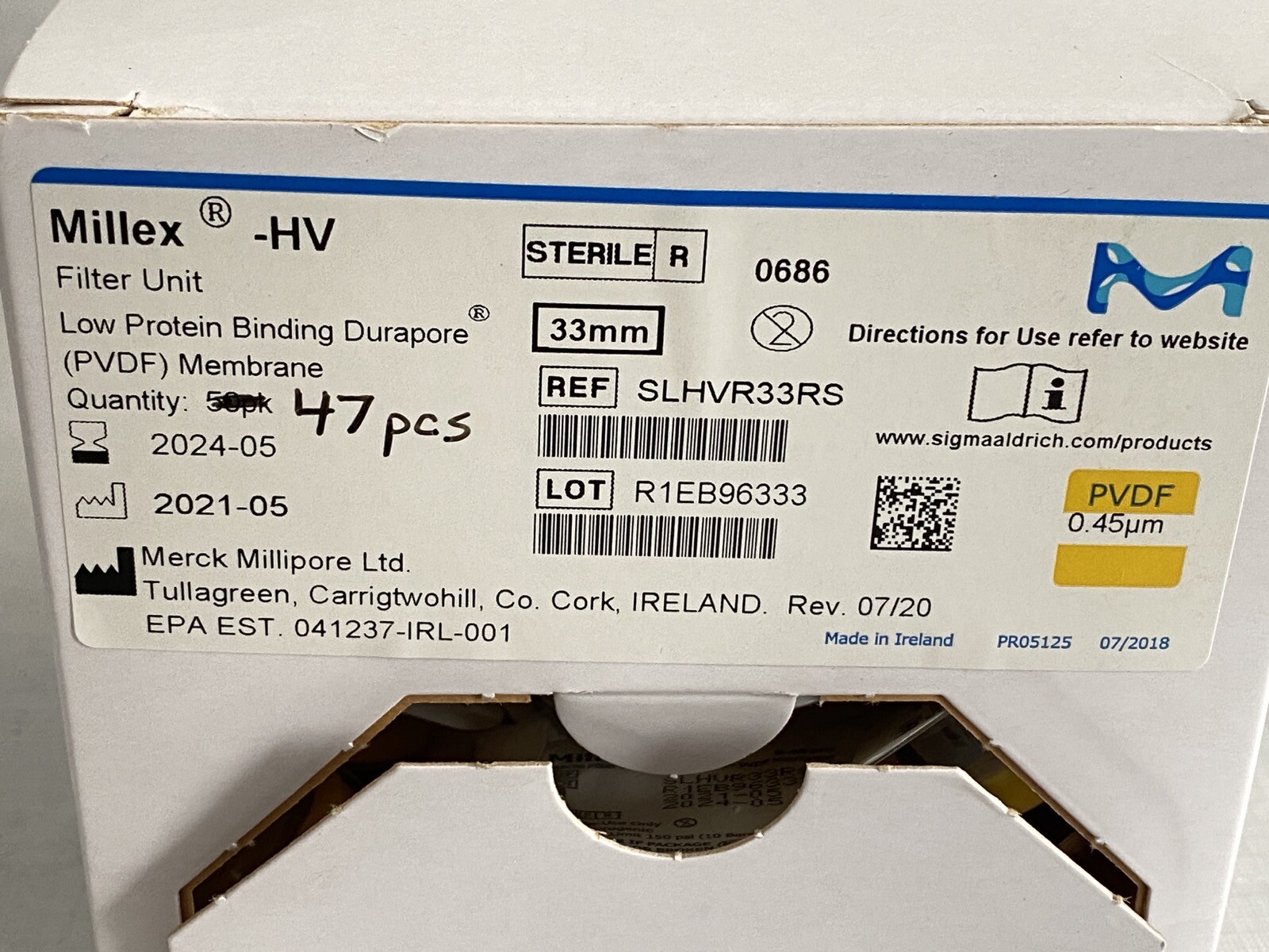 (97) MILLIPORE Millex-HV Low Protein Bind Durapore 0.45um PVDF Syringe Filters
