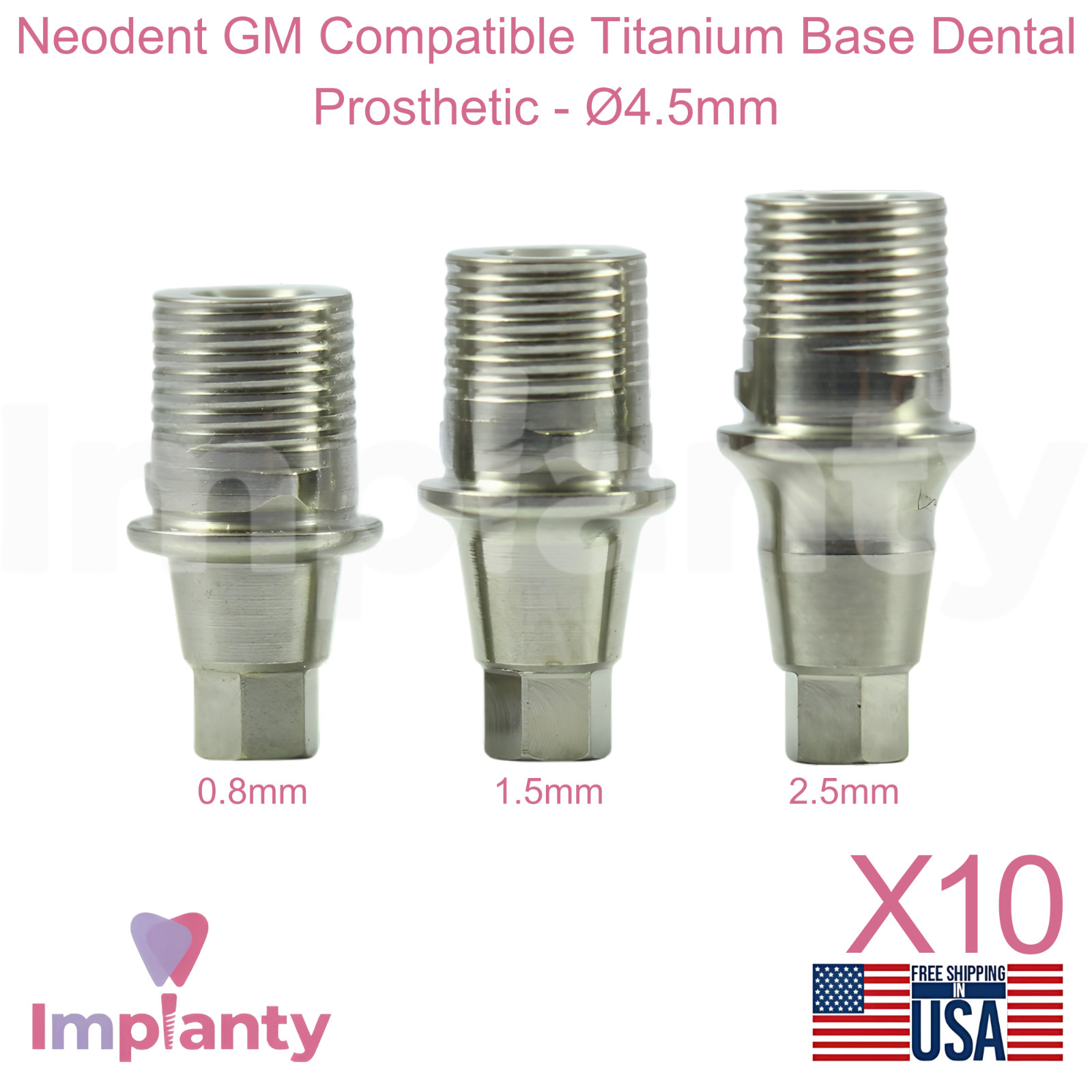 10x Neodent GM Compatible Titanium Base Ø4.5mm Prosthetic Grand Morse Connection