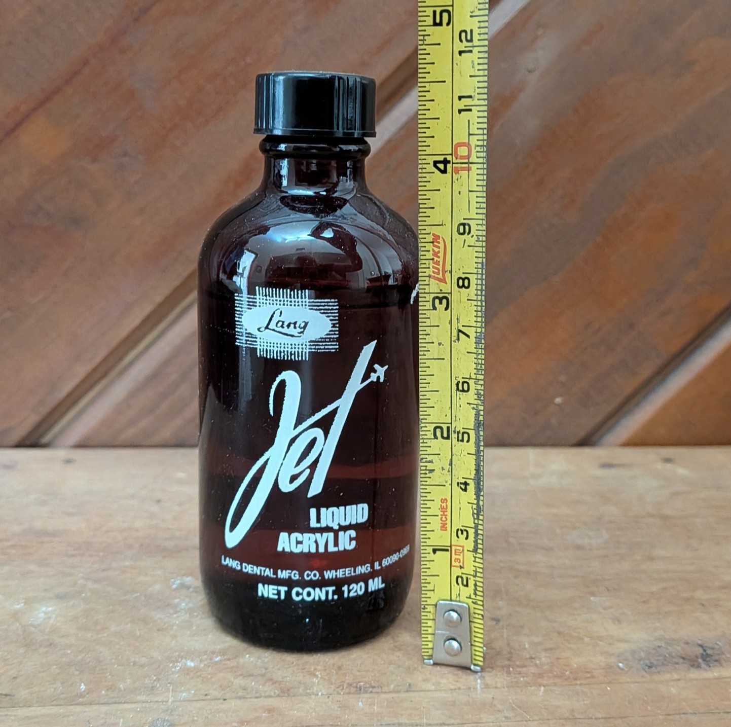 Vintage Dental Acrylic Tooth Lang Jet Denture Repair Liquid (4 oz.) Bottle