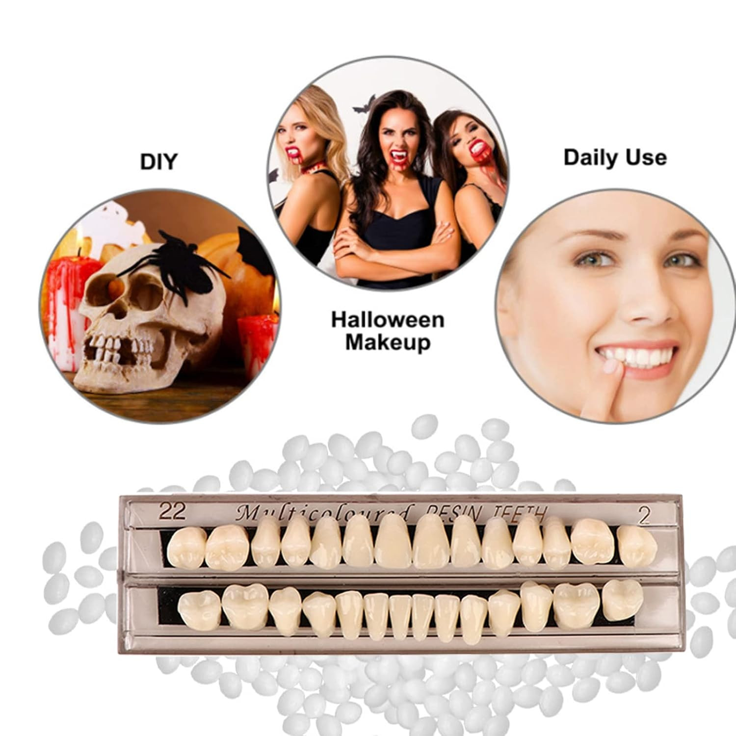 56 Pieces False Teeth, 2 Sets Whole Teeth Synthetic Polymer Denture Teeth, 22 Sh