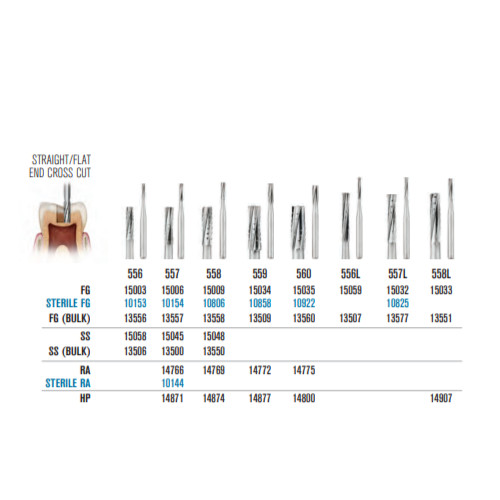 SS White Operatory Carbide Burs FG-557 Cross Cut Straight Fissure 13557 100/Pack