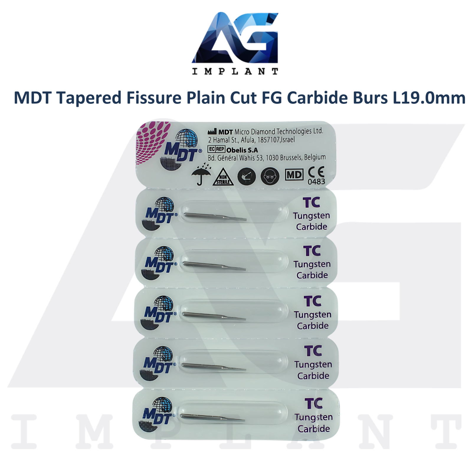 MDT Tapered Fissure Plain Cut FG Carbide Burs L19.0mm Material Removal Dentistry