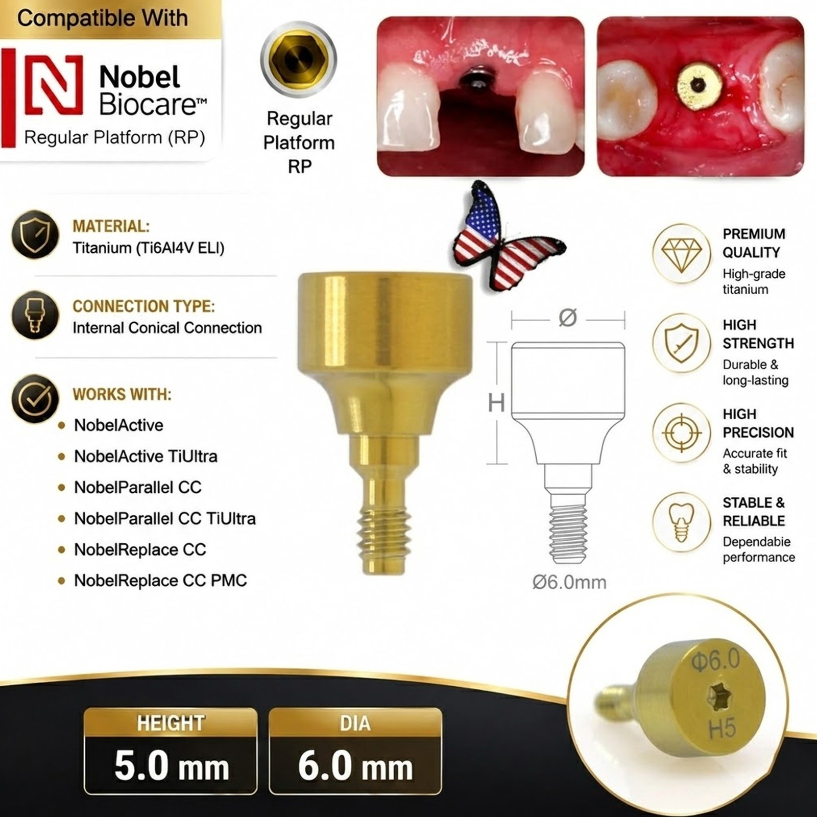 US Nobel Active Nobel Parallel CC Healing Abutment Compatible Conical Connection