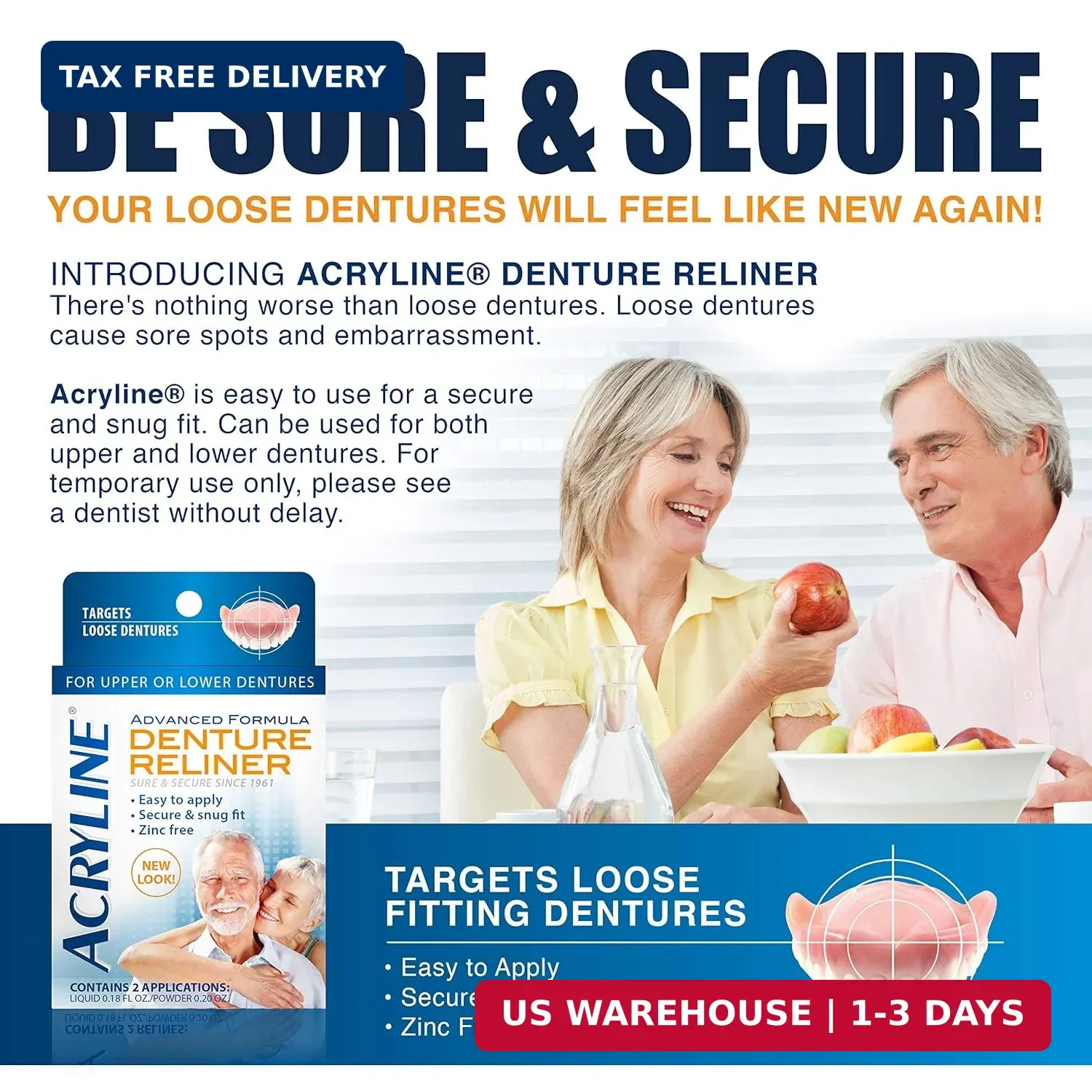 Advanced Formula Denture Reliner – Refit and Tighten Dentures/for Both Upper & L