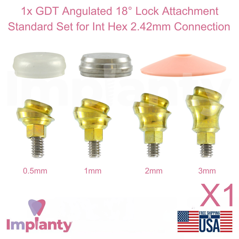 1x Dental Angulated 18° Lock Attachment Standard Set Titanium Int Hex 2.42mm