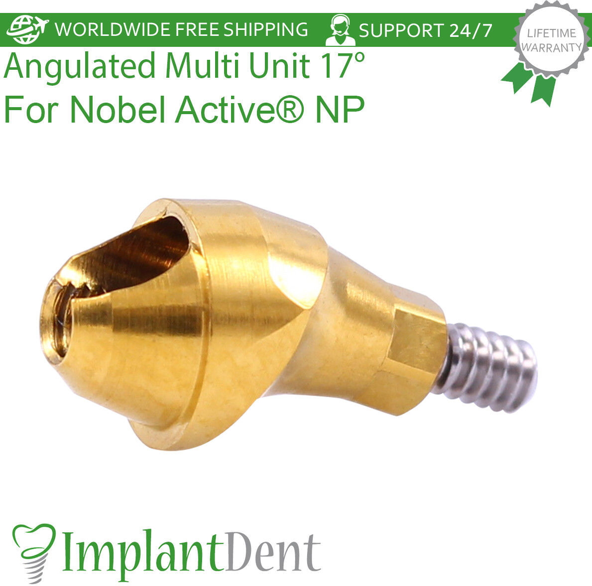 Set Of Angled Multi Unit 1.6 Prosthetic 17° Active Hex NP + Plastic Sleeve