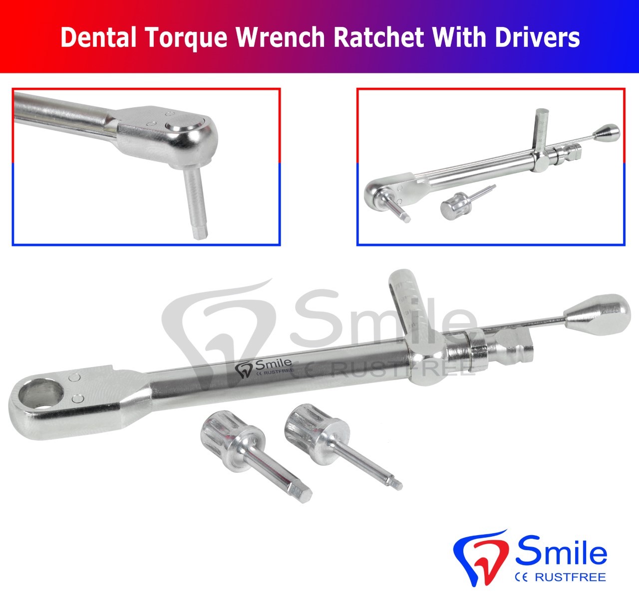 Dental Implant Torque Wrench Ratchet dental Instrument 10-70 NCM With Drivers