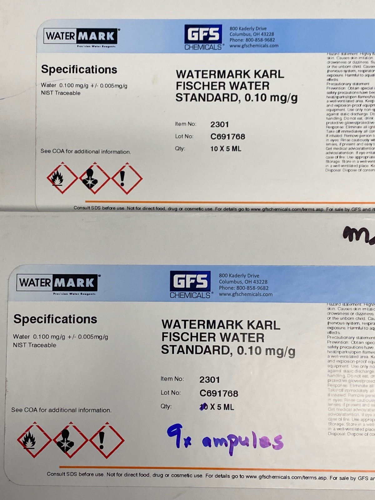 (39) WATERMARK Hydranal Water Standard 0.1 for Karl Fischer Titration 2301