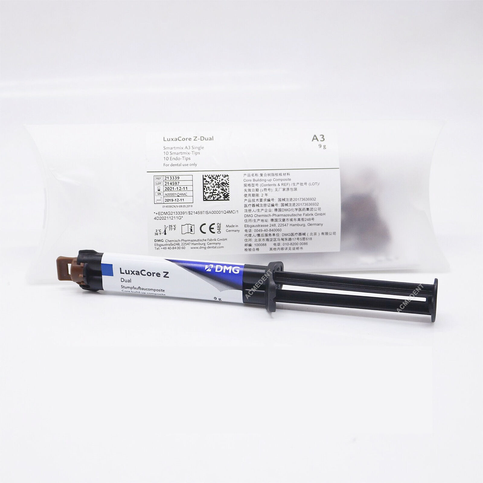 Dental DMG LuxaCore Z-Dual Dual Core Bulding Up Composite 9g A3 SmartMix Single