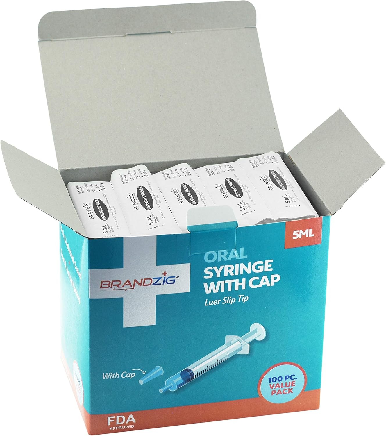 5ml Syringe With Cap (100 Pack) | Oral Dispenser Without Needle, Luer Slip…
