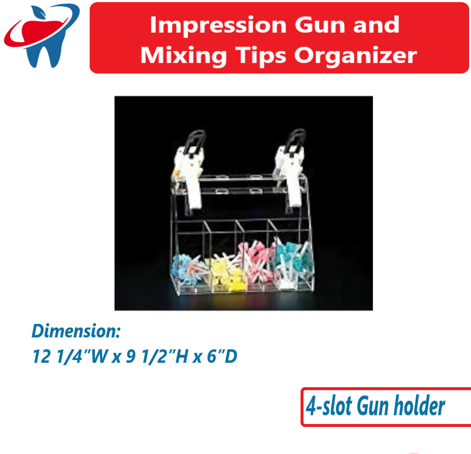 Dental Acrylic VPS Impression Gun Holderr Mix Tips Organizer Holds 4 Dental Guns