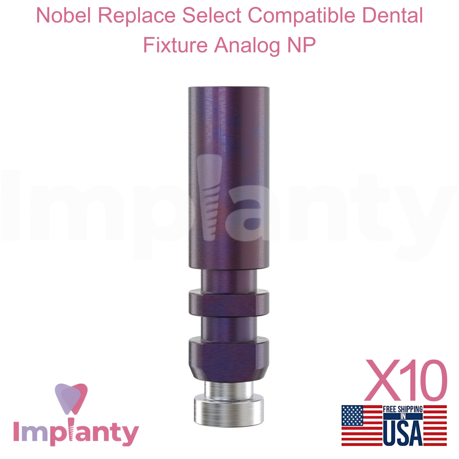 10x Dental Fixture Analog Ø3.5mm Fuchsia Compatible Nobel Replace Select Replica