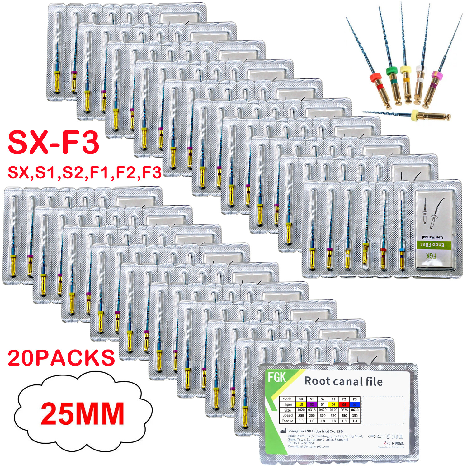 Dental Niti Heat Treated Rotary Endo File Root Canal Engine Use SX-F3 21/25mm