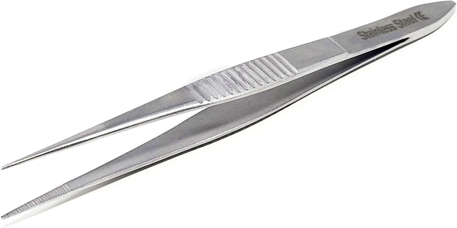 3.5″ Stainless Steel Precision Forceps with Fine Straight Serrated Tips for Lab