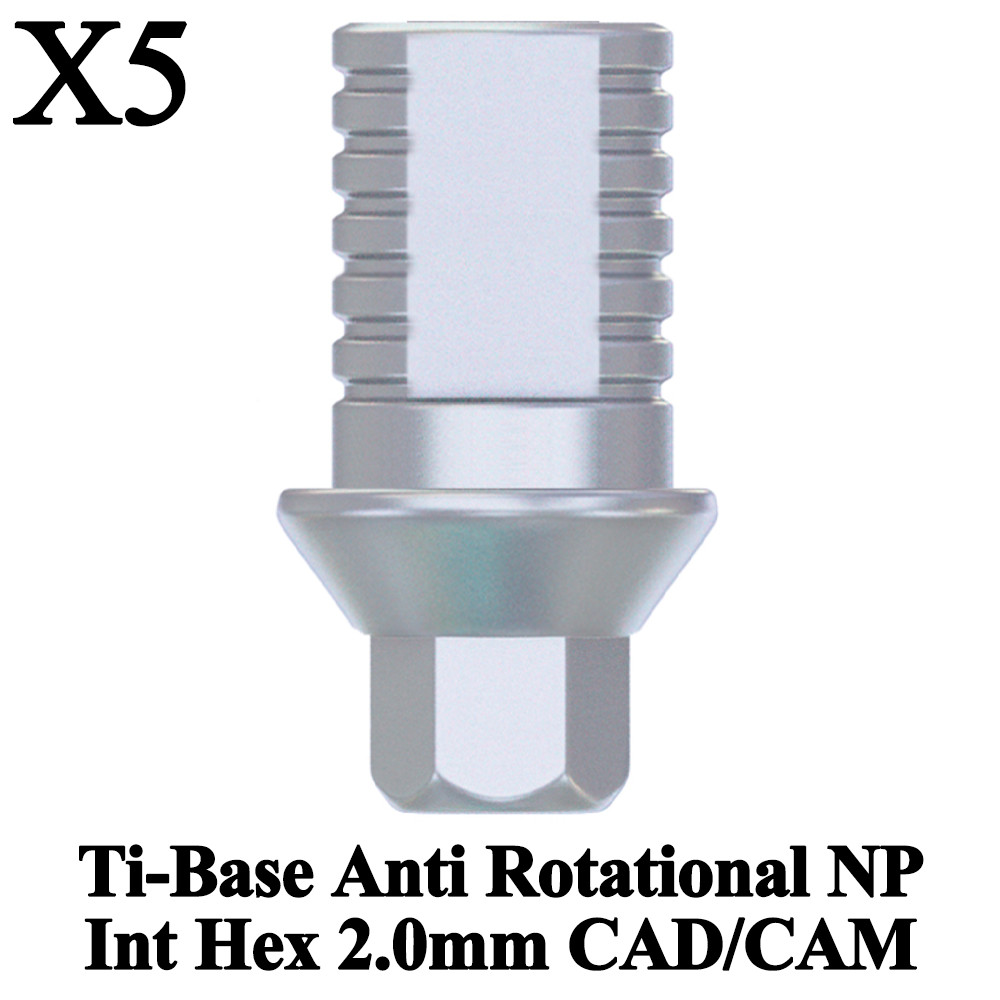 5x Dental Ti-Base CAD/CAM Anti Rotational NP Hex 2.0mm Titanium Library Slim