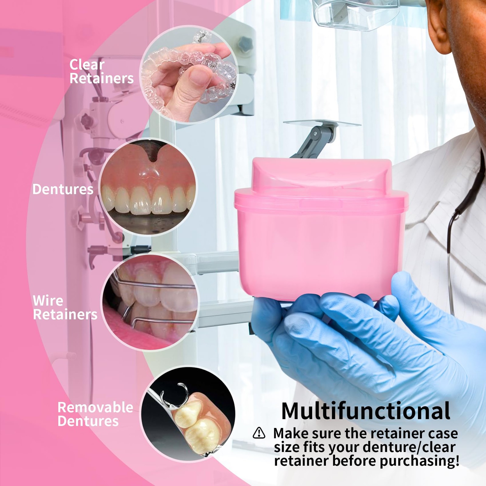Dental Orthodontic Retainer Container 1 Count (Pack of 1), Transparent Pink