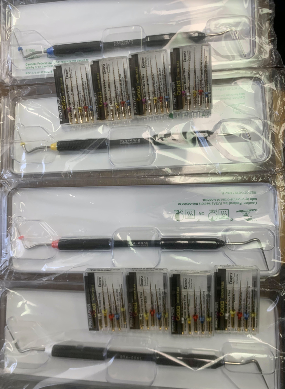 4 x Dentsply ProTaper Gold Files Assorted SX-F3 31mm 25mm + 4 Hand Pluggers