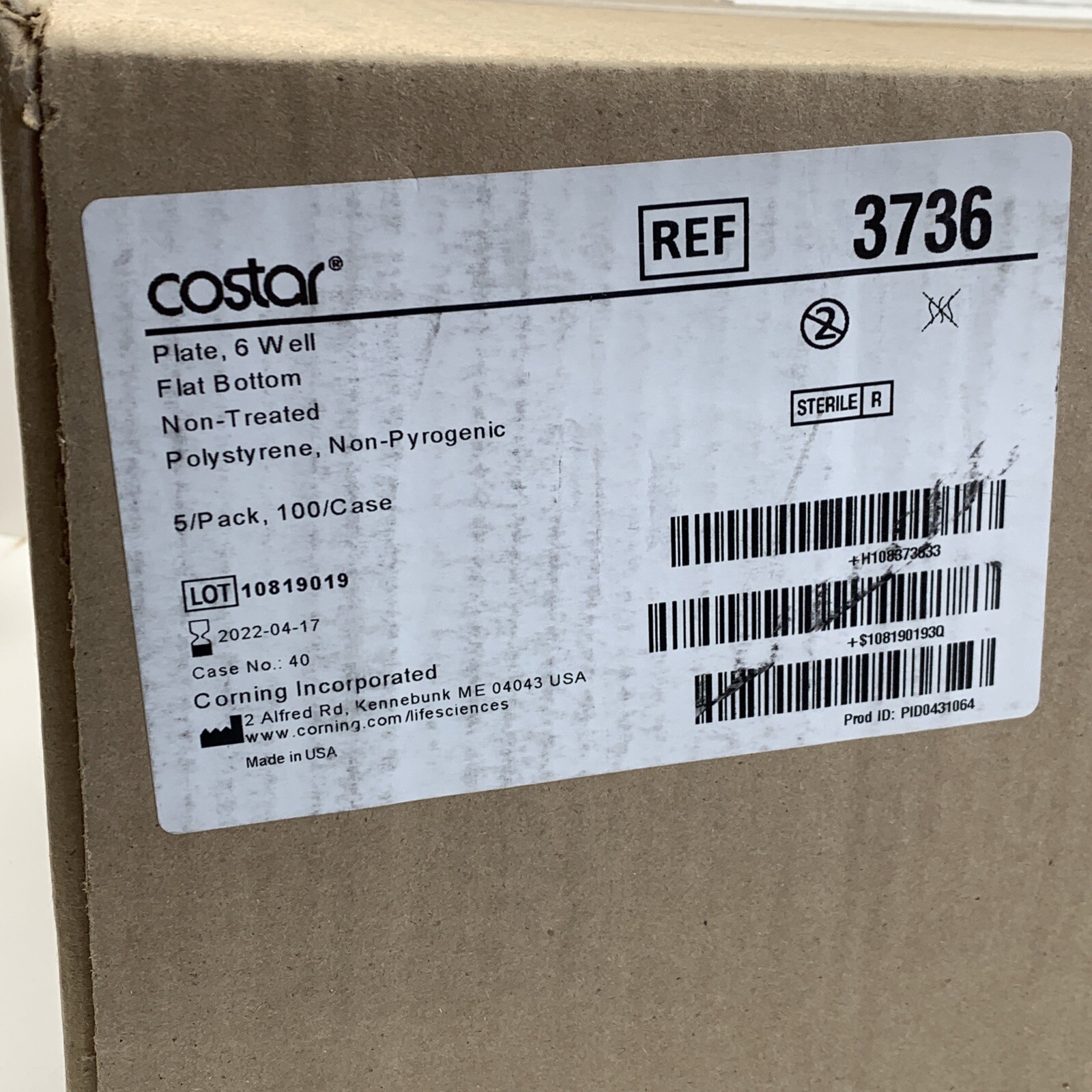 (100-Pack) Corning 3736 Costar 6-Well 16.8 mL Flat Bottom Plate Sterile EXPIRED