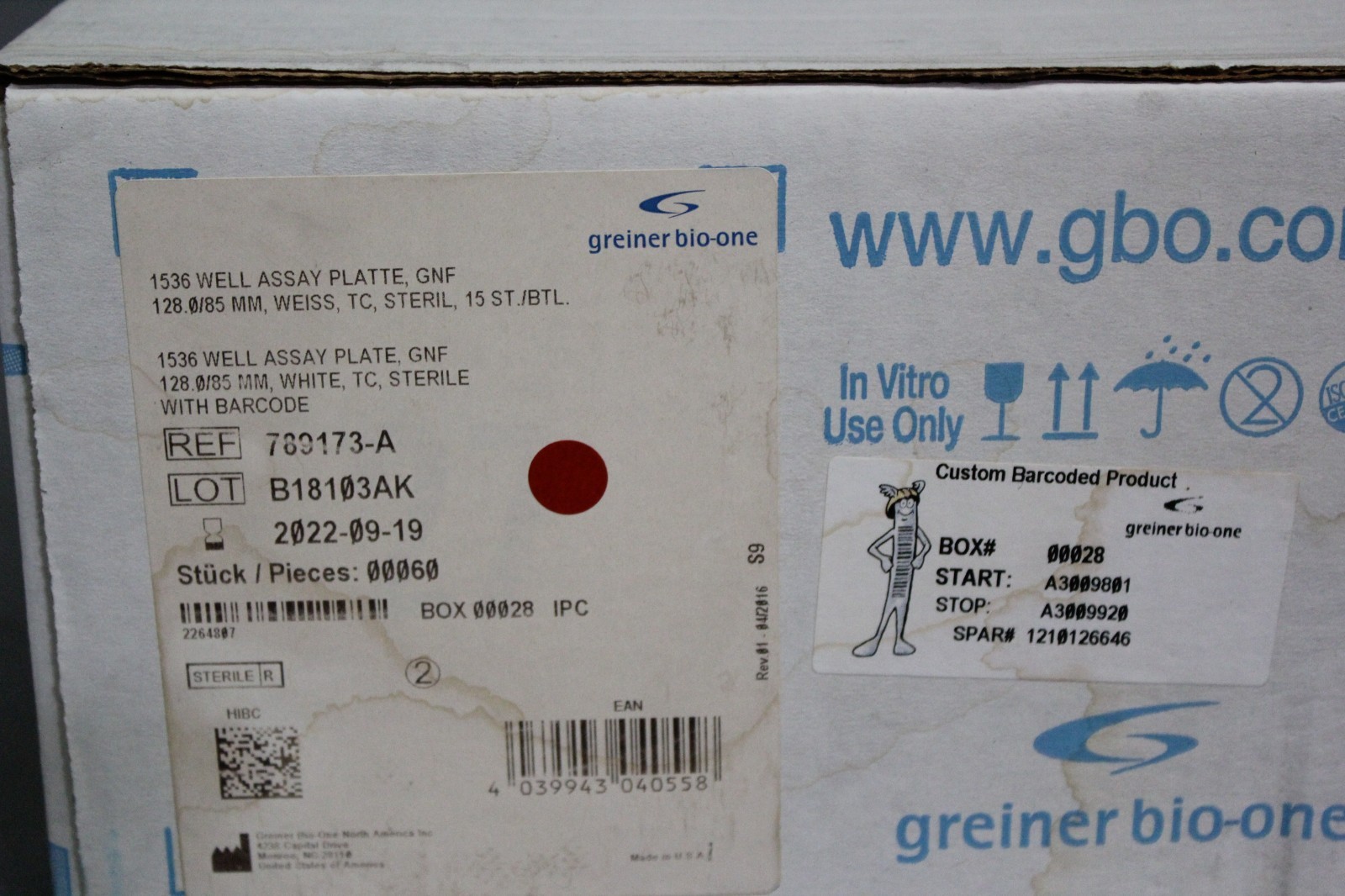 60 NEW GREINER STERILE 1536 WELL ASSAY PLATE WITH BARCODE 789173-A EXP 2022