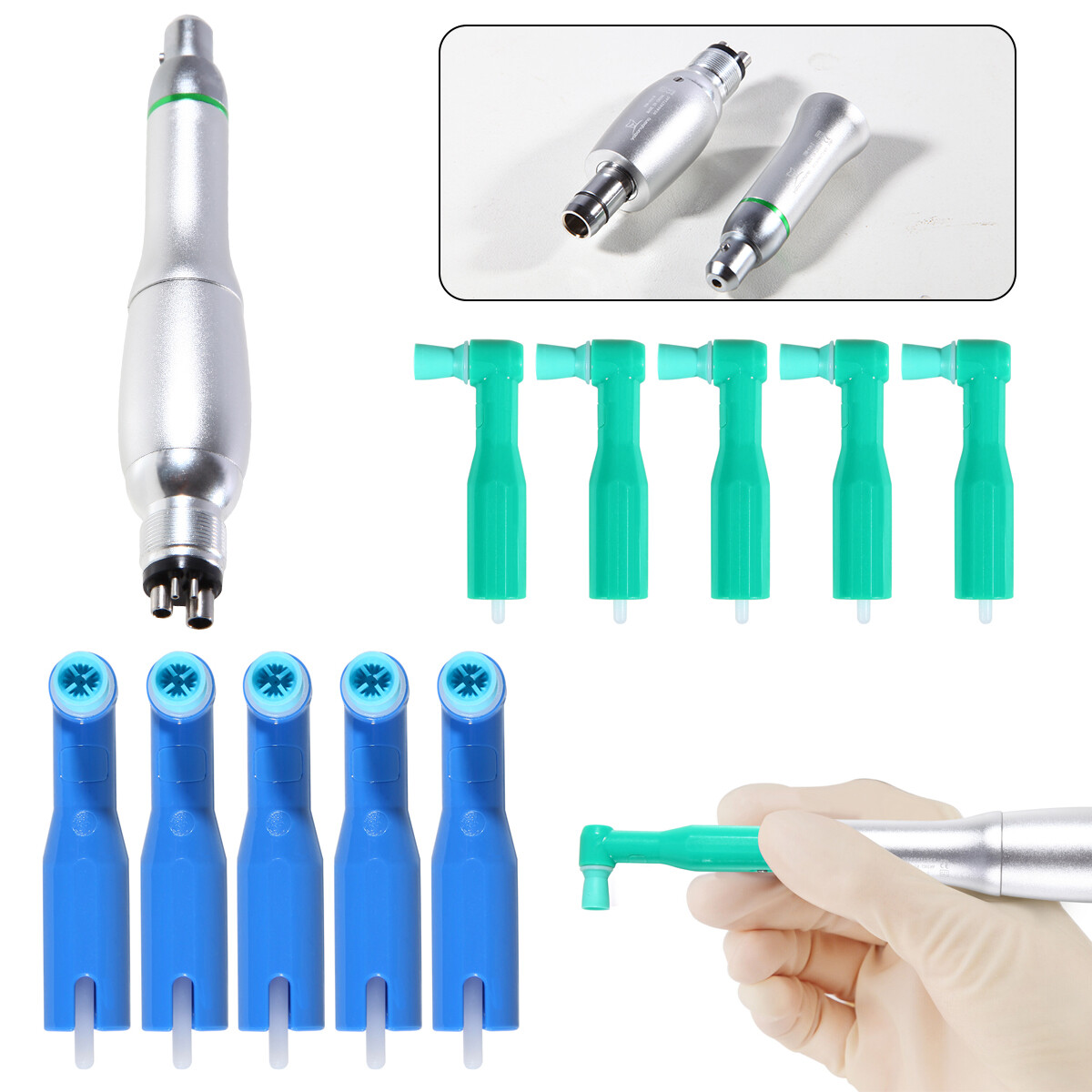 360°Swivel Dental Hygiene Prophy Handpiece Air Motor 4 Hole & 4:1 Nose Cone YB