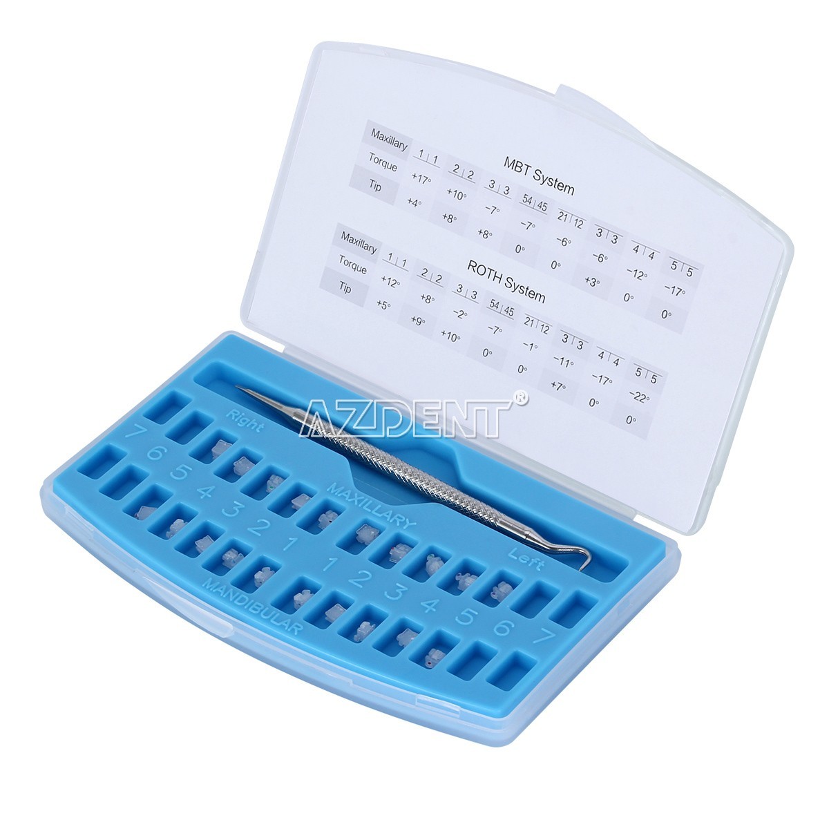AZDENT Dental Self-ligating Ceramic Brackets Braces Roth/ MBT 0.022 Hooks 3,4,5