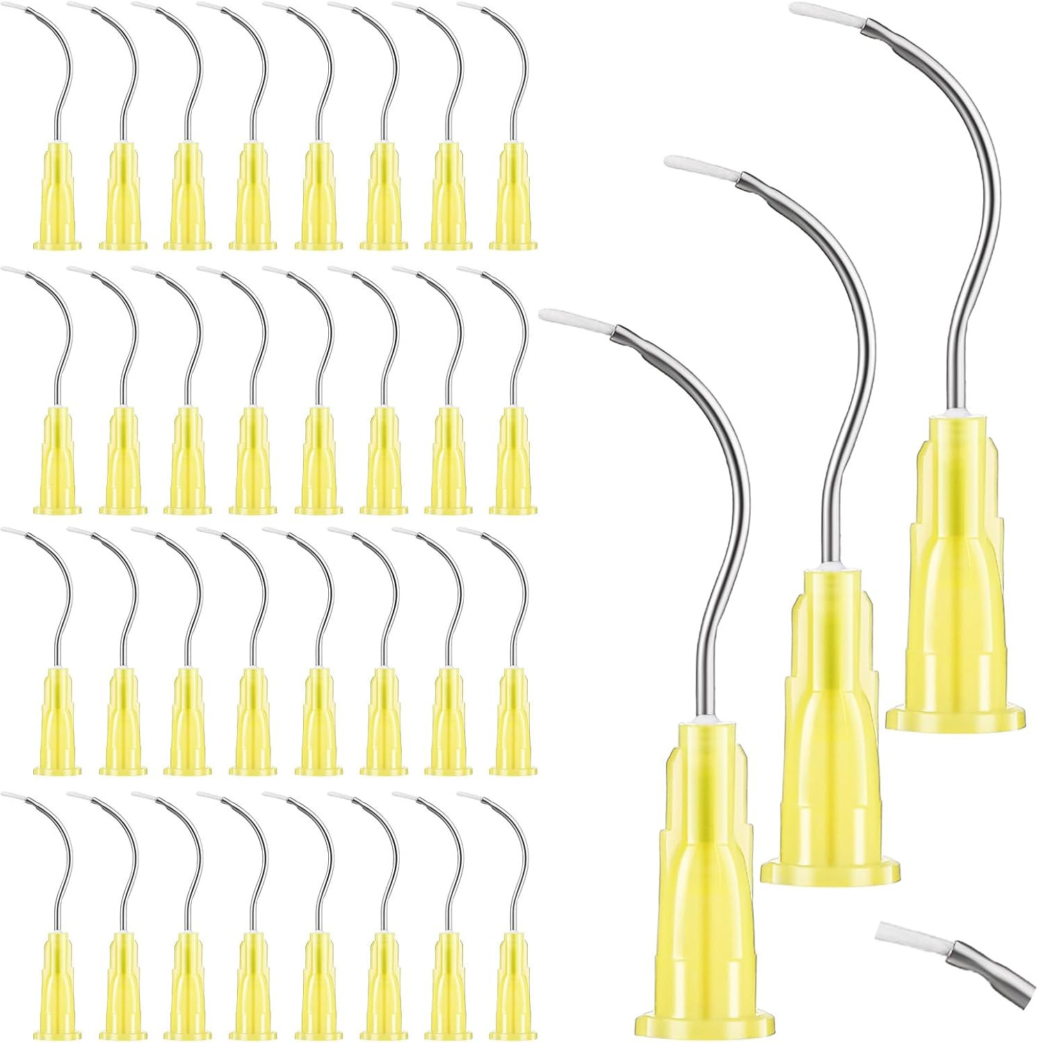 100 Pcs 19g Curved Dispensing Tips Brush End Dental Applicator Needles