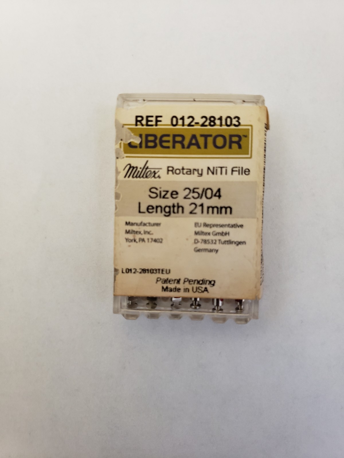 Miltex Liberator rotary NiTi File Ref 012-28103 Size 25/04 length 21mm