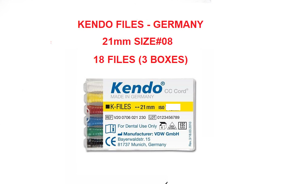 KENDO Dental 21mm Stainless Steel K-files 6-file/box Size#08 Made in Germany