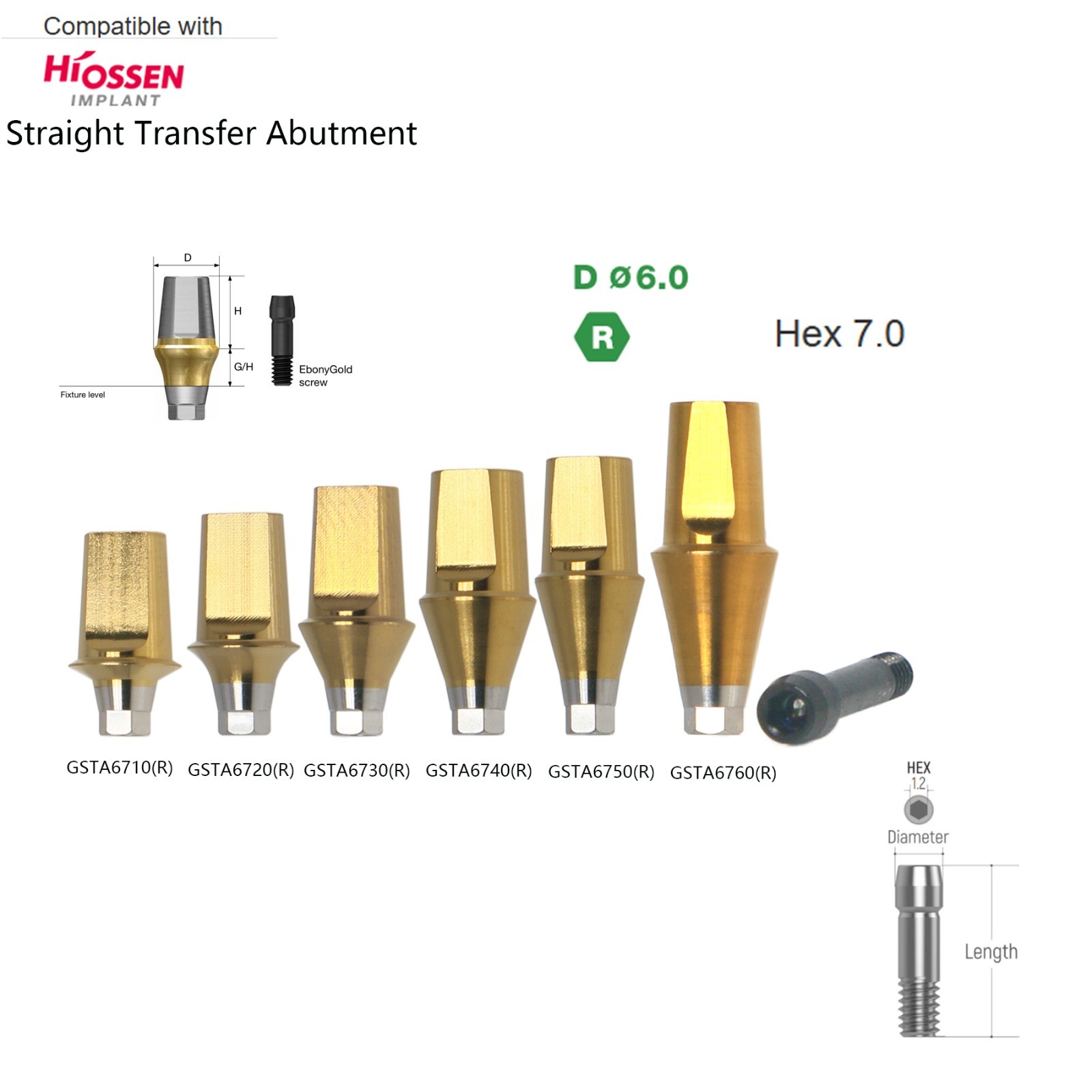 Hiossen ET III NH/SA Straight Clicq Pression Transfer Abutment for Mini/Regular