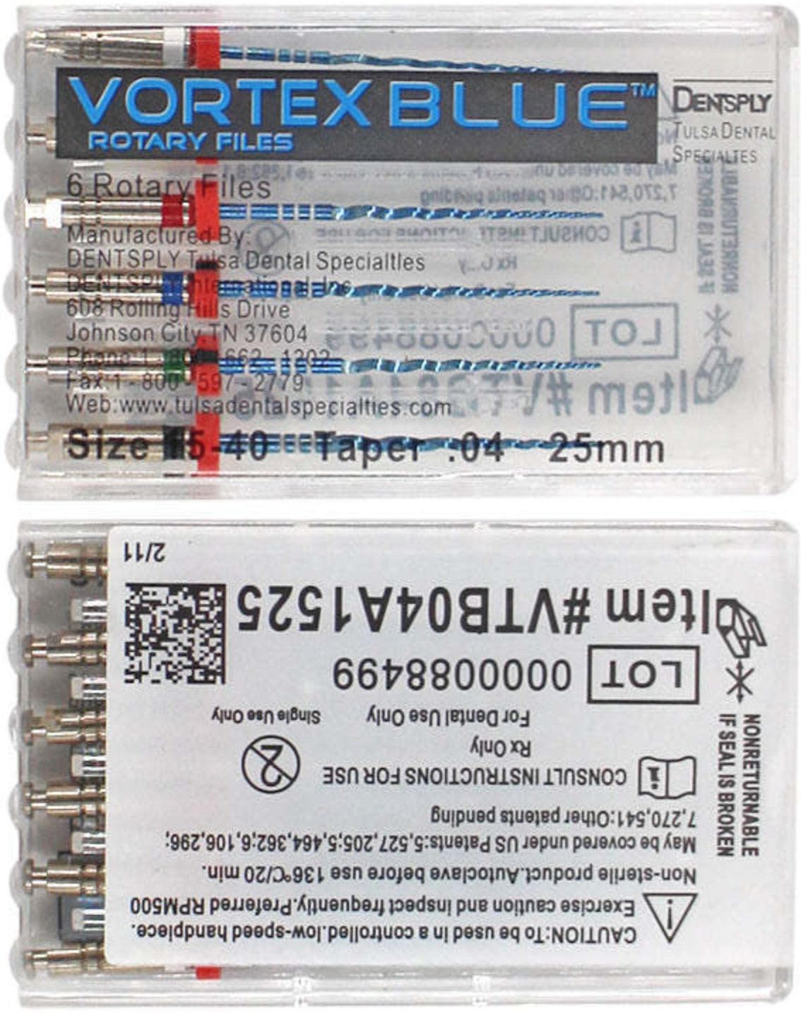 Dentsply Tulsa Dental Vortex Blue Taper rotary files 21mm or 25mm .04 6files/pk