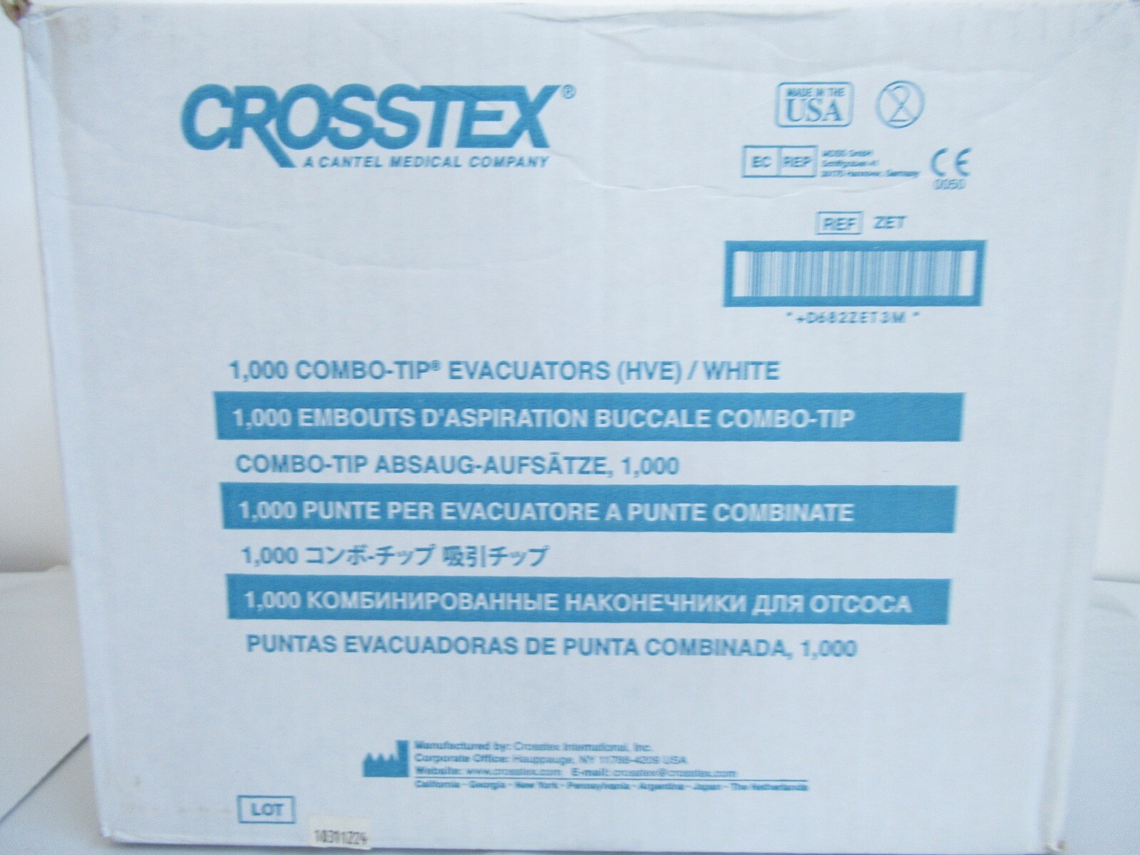 1 Case/1000 Crosstex Zet Combo Tip Evacuator (HVE) White Sealed