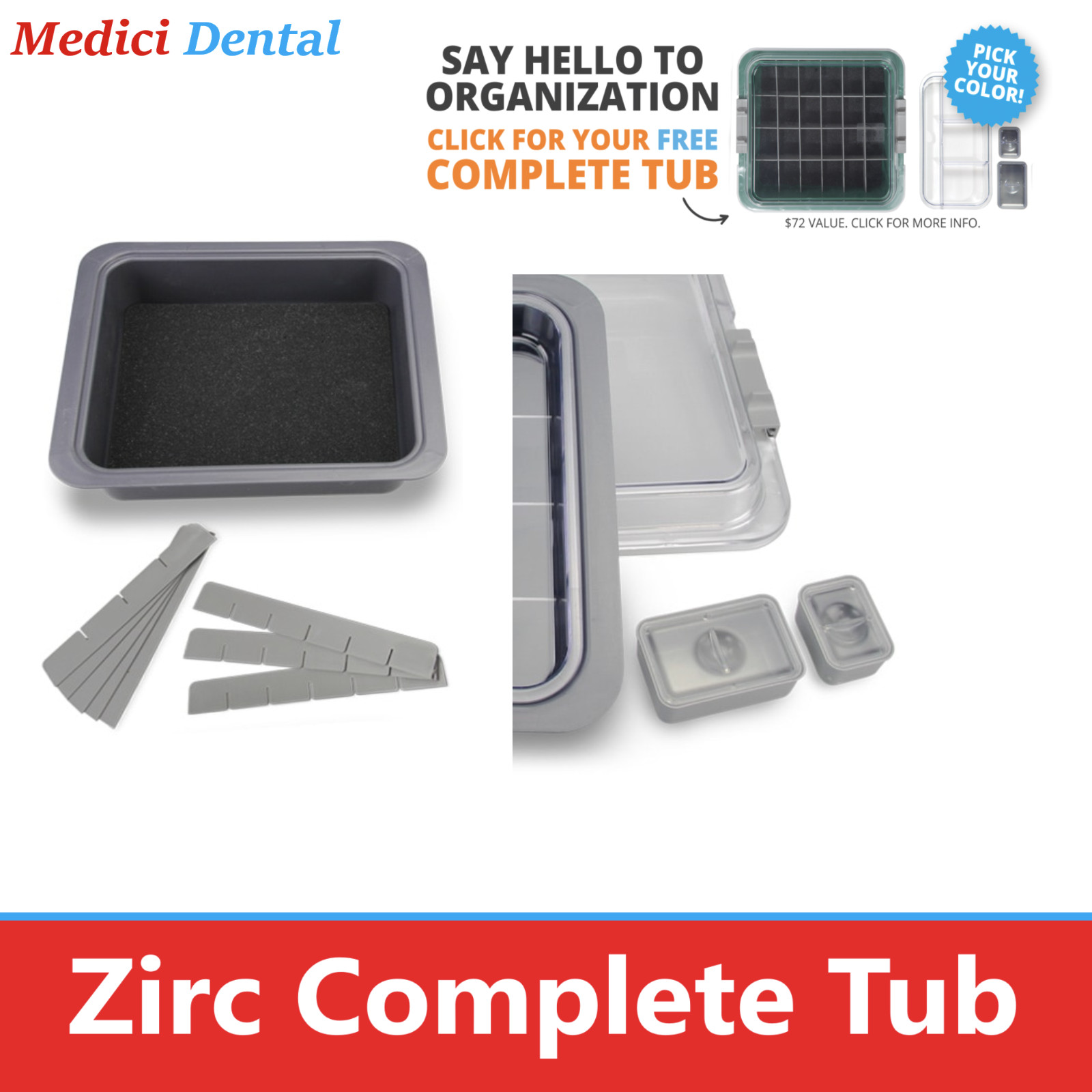 Dental Zirc Procedure Tub Complete Tub Kit – Cover, Divider, Tub Cup. Sponge