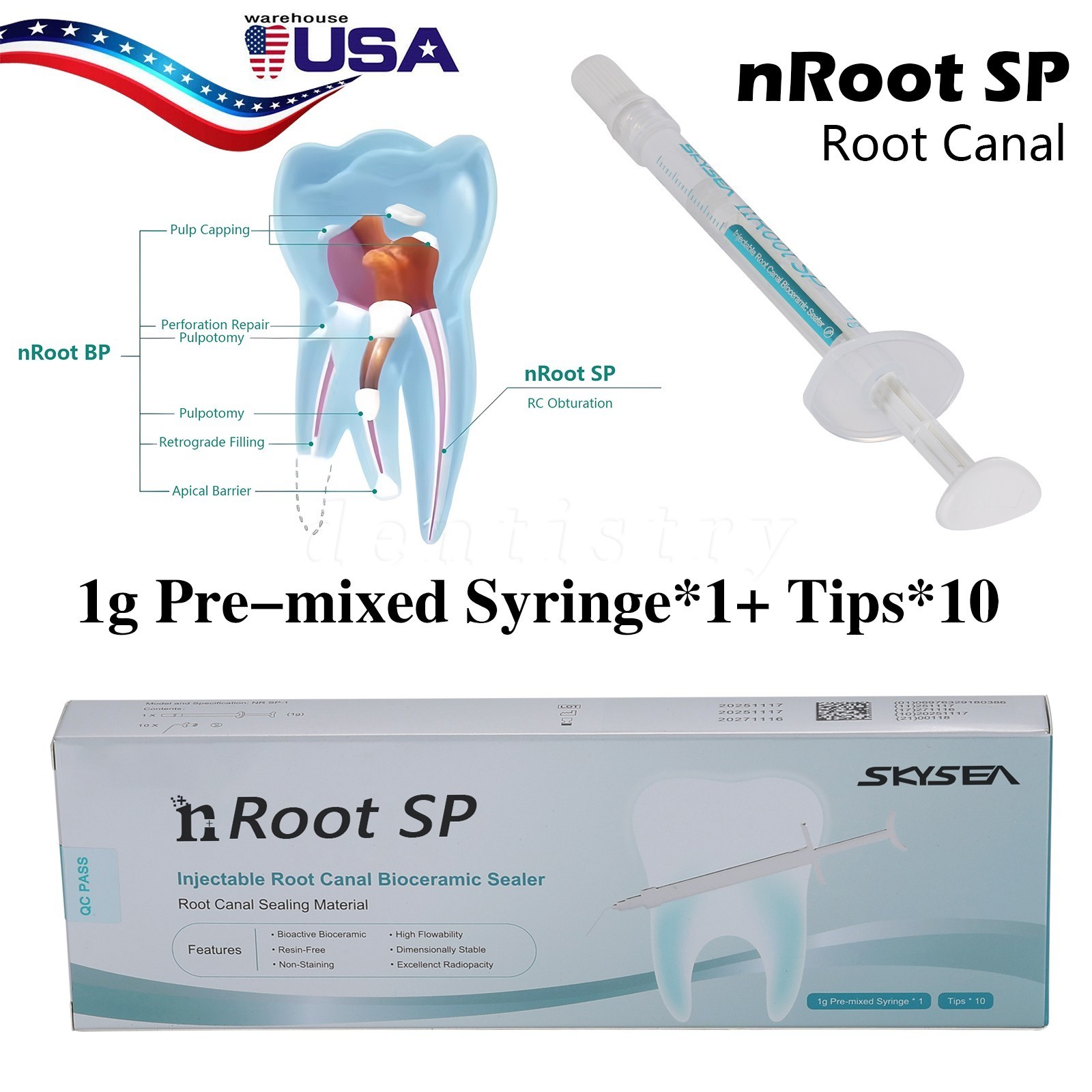Root canal bioceramic sealer Root Canal Endo Filling Cement 1g +10 Tips Dental
