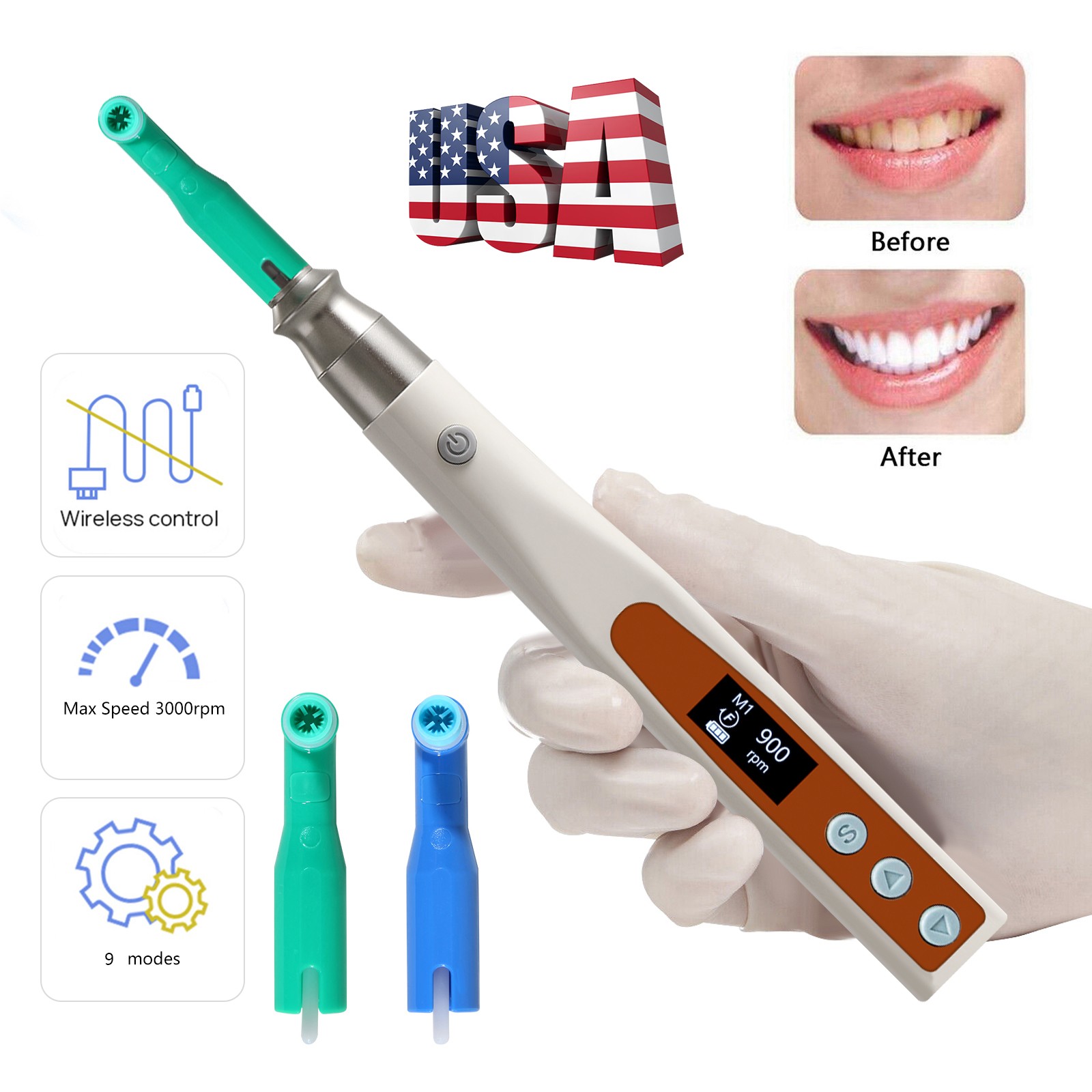 Dental Cordless Hygiene Prophy Handpiece/Prophy Angles 4:1 Air Motor 4H/2Hole