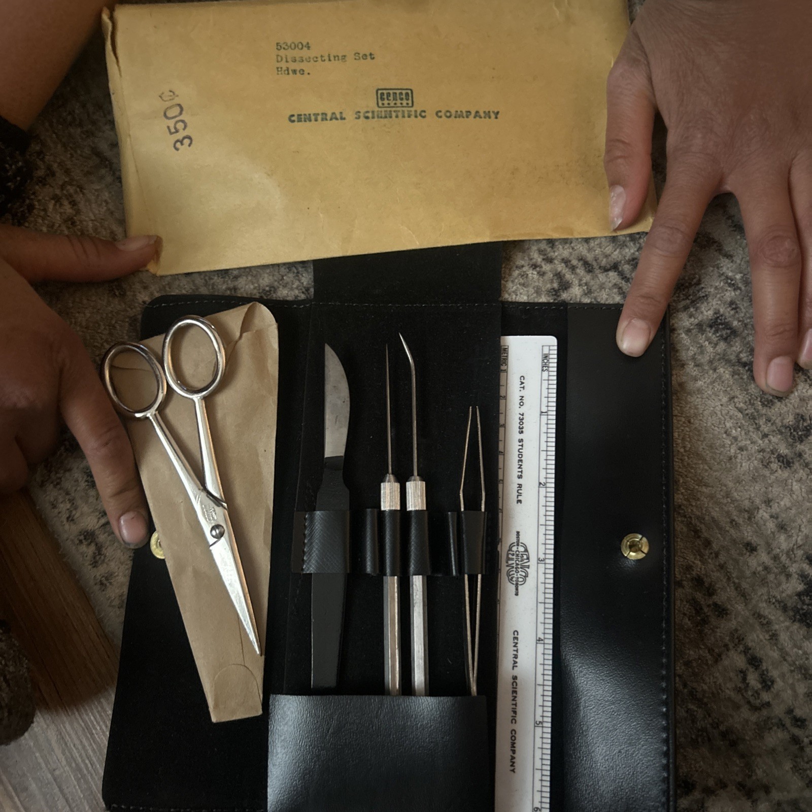 Vintage Central Scientific Co Dissection Tool Kit 1960s Black Trifold Case