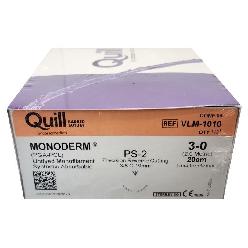 *12-Pieces* Quill Barbed Suture Monofilament 8″ PS-2 Reverse Cutting VLM-1010