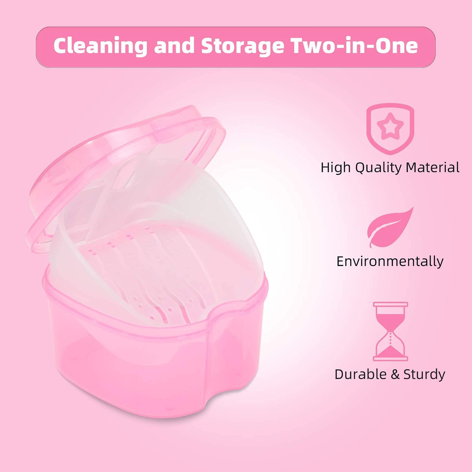 Dental Orthodontic Retainer Container 1 Count (Pack of 1), Transparent Pink