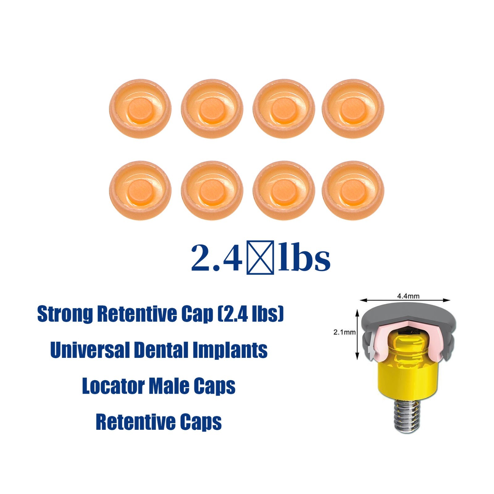 Dental Locator Overdenture Abutment Retention Caps PEEK Implant Inserts 8Pcs/Set