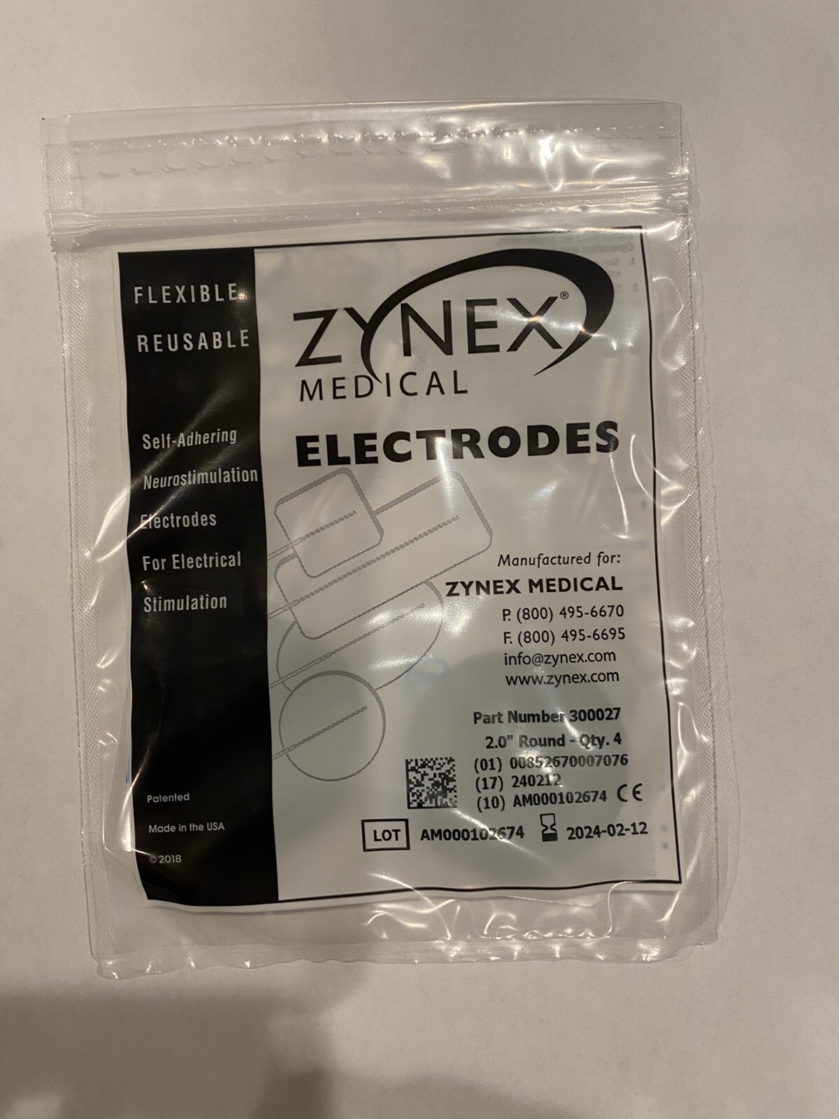 Zynex Electrodes, 2″ x 2″, White Cloth, Reuseable Self Adhering For Tens