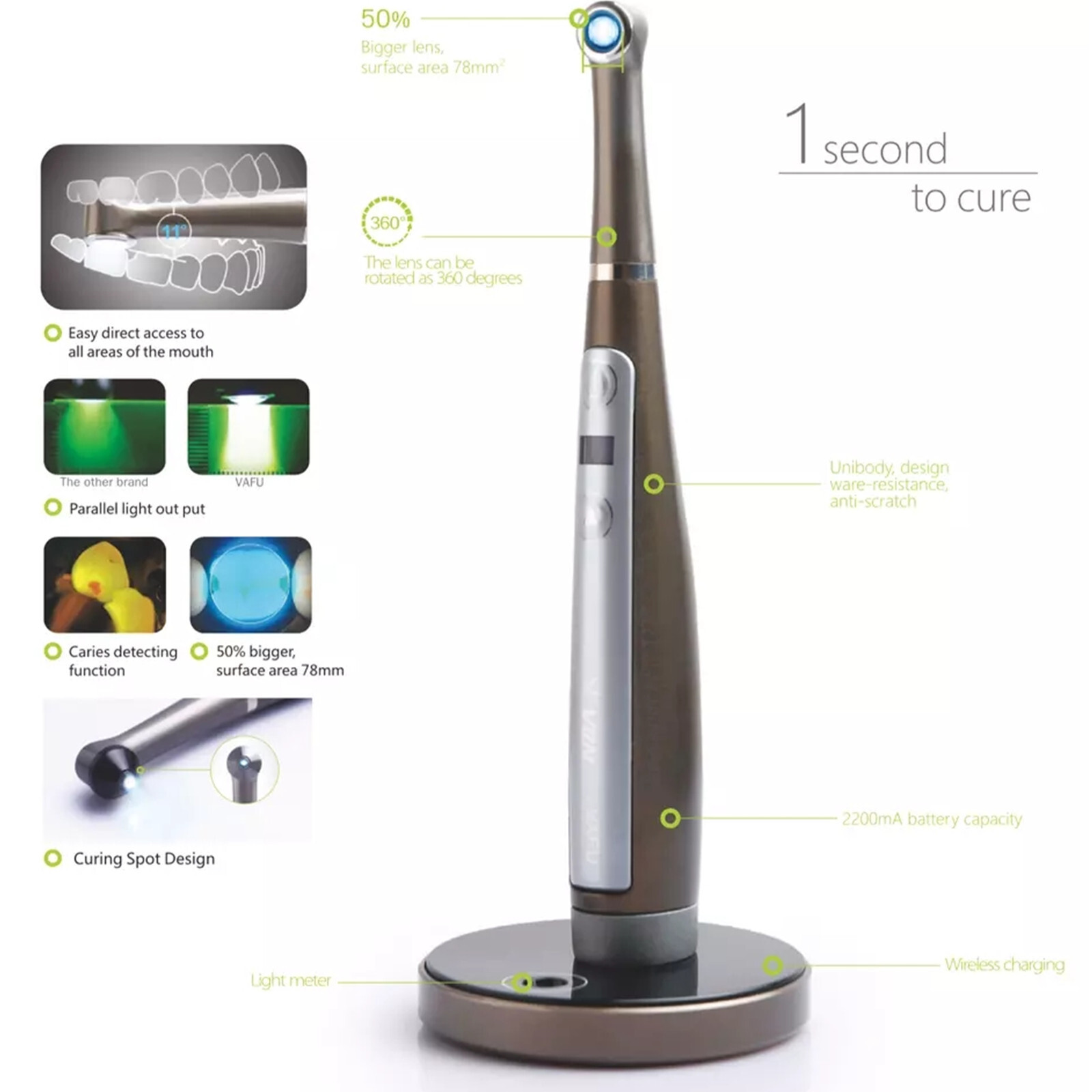 VRN-VAFU Dental LED Curing Light 420-480nm Resin Cure Lamp with Caries Detector